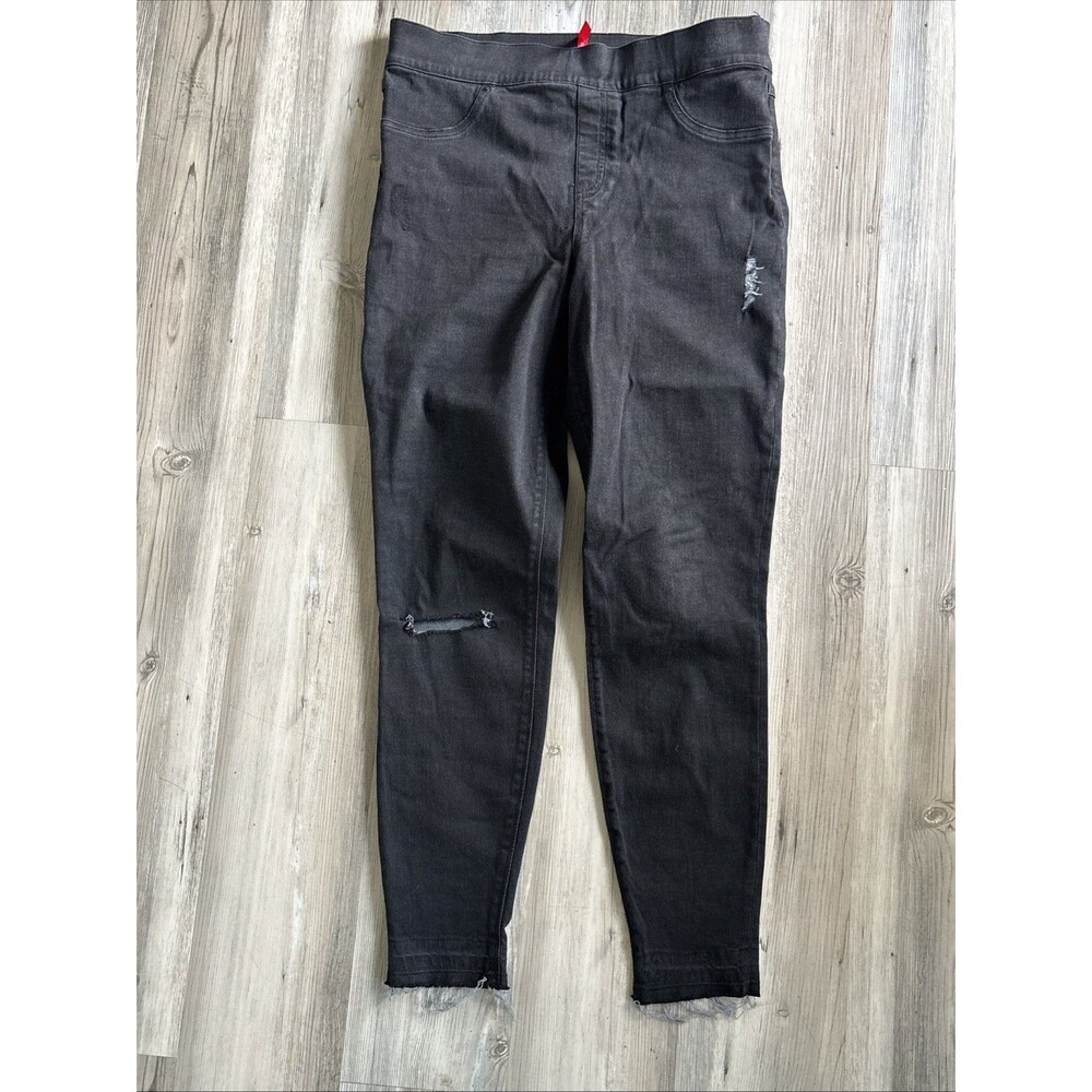 Spanx Jeans Womens Vintage Black Pull On Distressed Denim Leggings Size Large